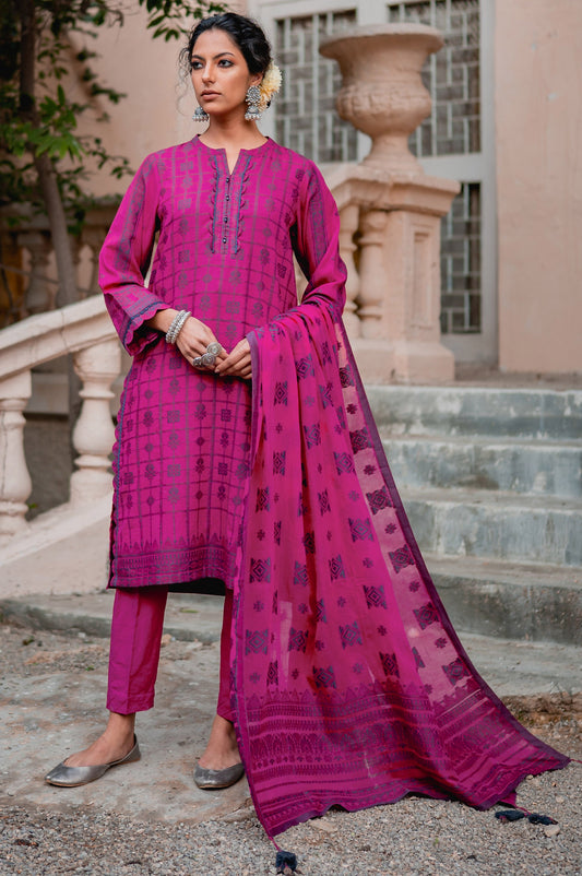 Unstitched 3 Piece Dyed Jacquard Suit