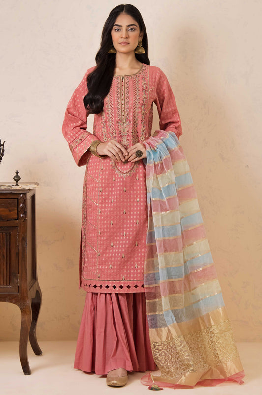Unstitched 3 Piece Mysuri Jacquard with Shaded Organza Suit