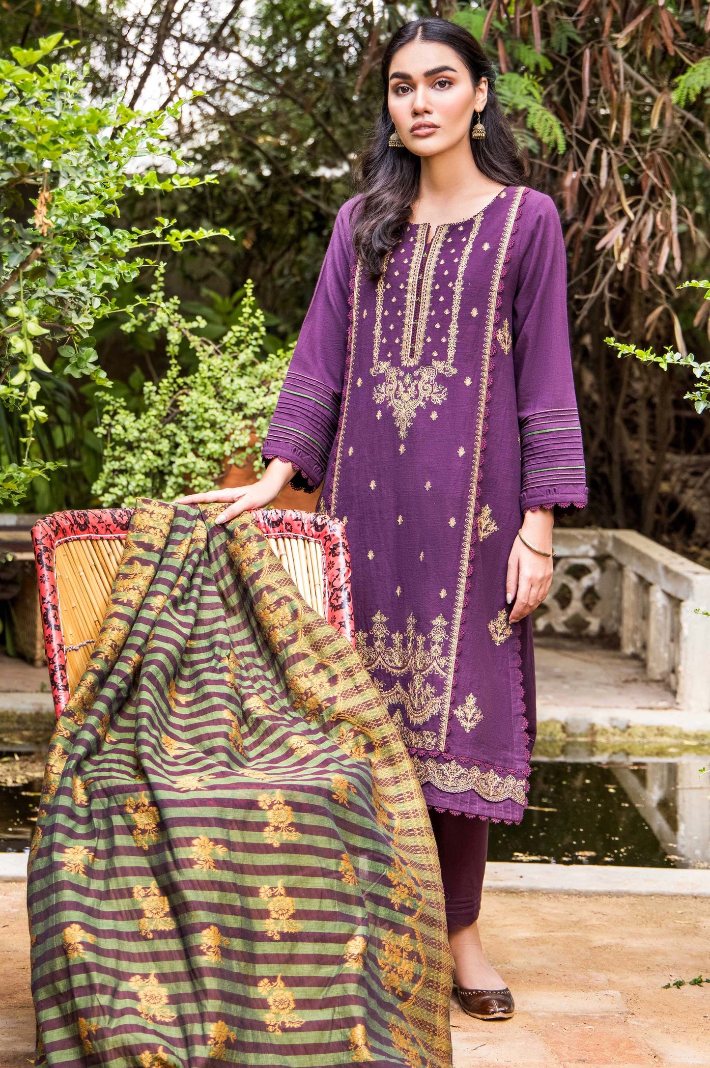 Unstitched 3 Piece Embroidered Khaddar with Cotton Jacquard Suit