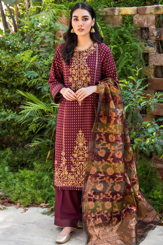 Unstitched 3 Embroidered Mysuri Jacquard with Organza Jacquard  Suit