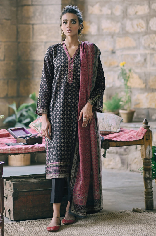 Unstitched 3 Piece Printed Cottel Suit
