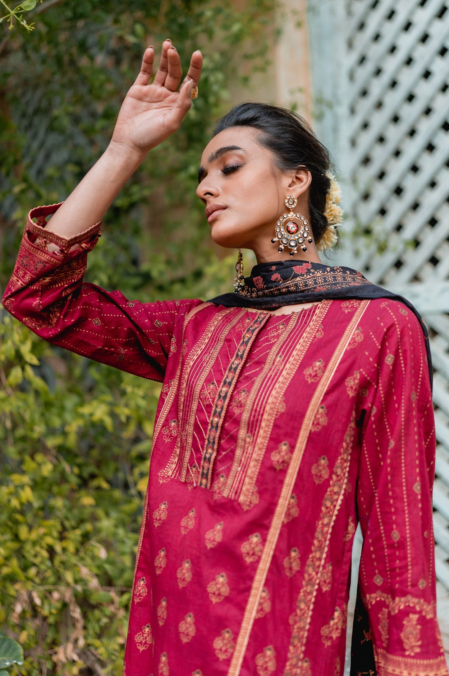 Stitched 3 Piece Gold & Colored Paste Lawn Suit