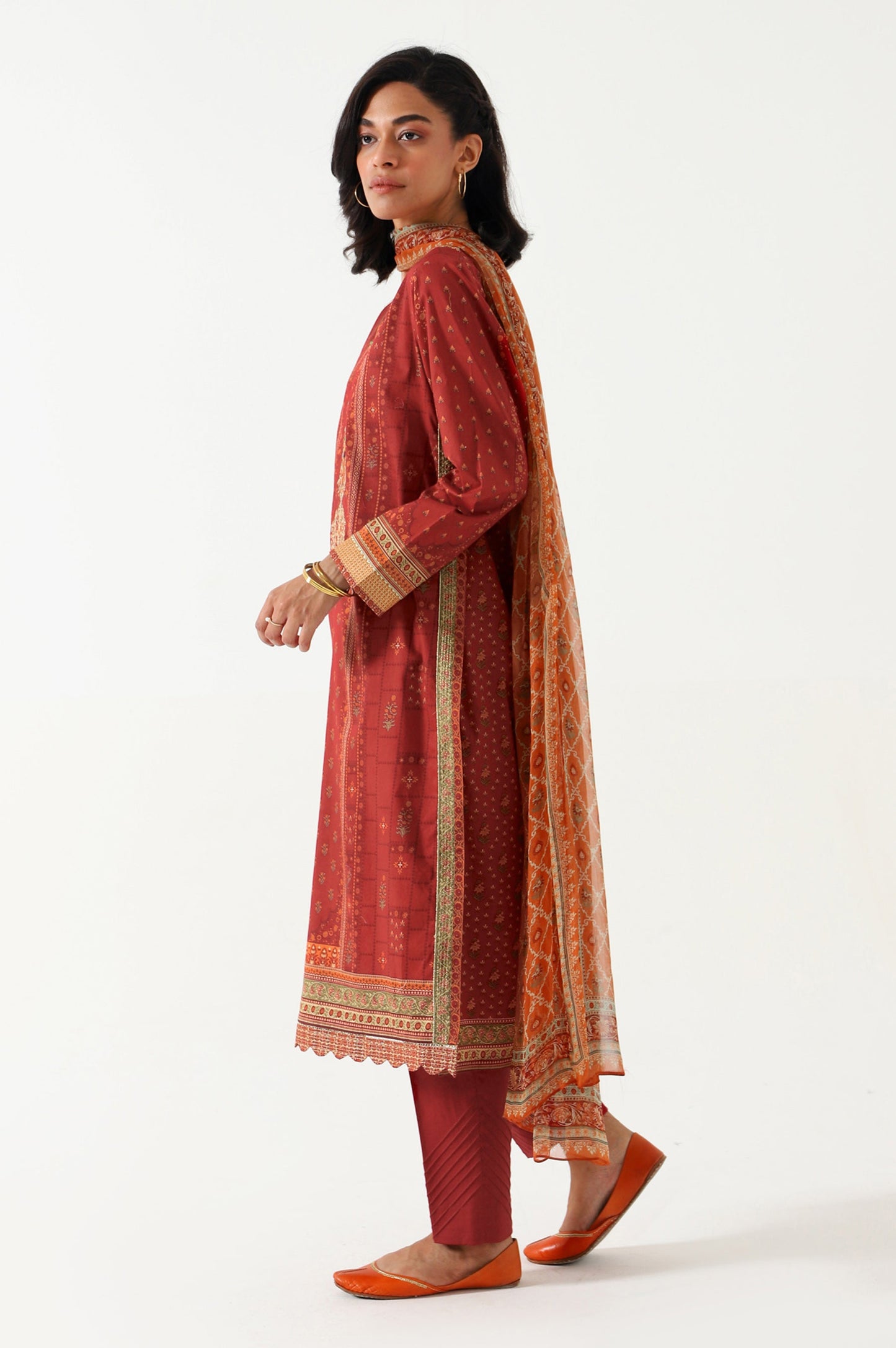 Stitched 3 Piece Embroidered Lawn with Chiffon Suit