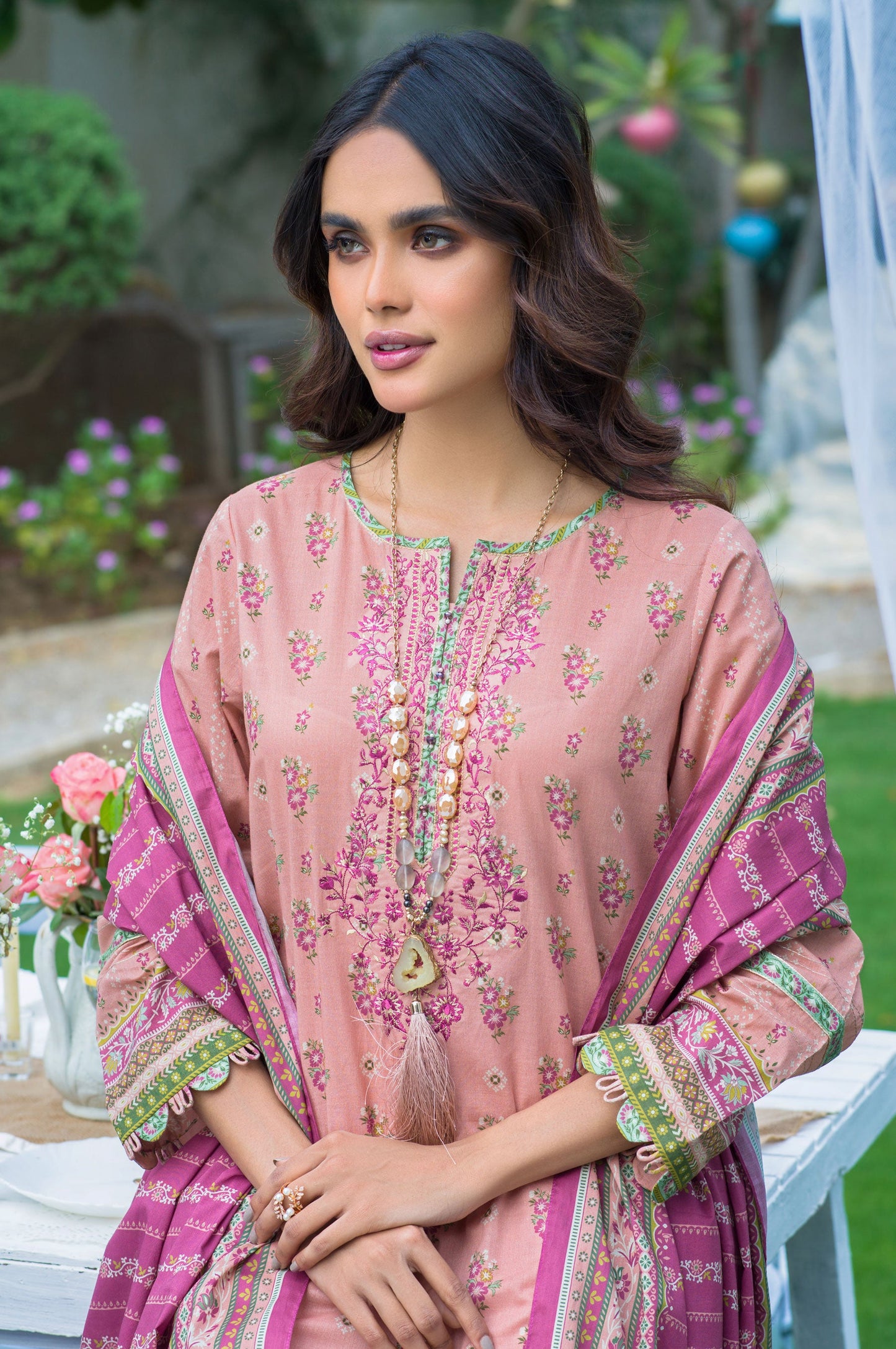 Stitched 3 Piece Embroidered Slub Lawn with Voile Slub Suit