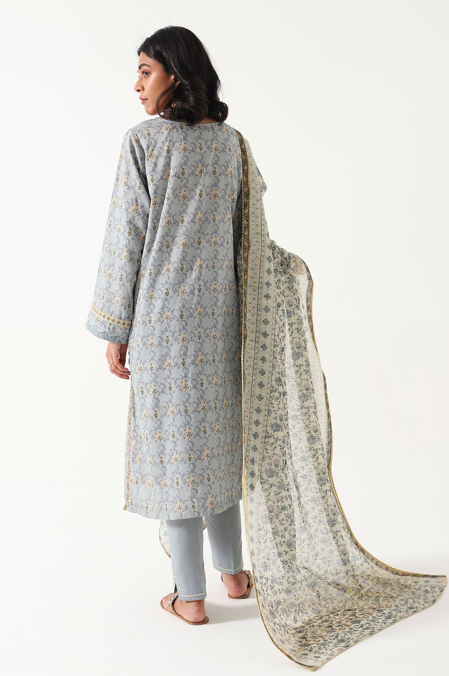 Stitched 3 Piece Embroidered Lawn with Organza Suit