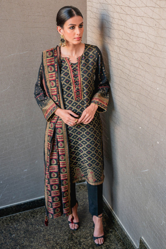 Unstitched 3 Piece Dyed Jacquard Suit