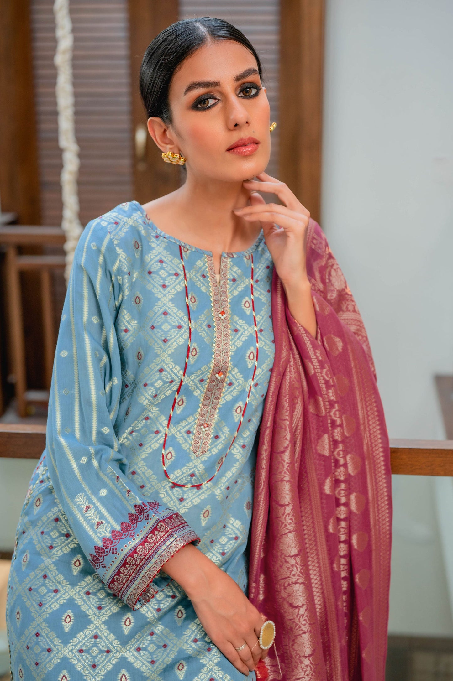 Stitched 3 Piece Jacquard Suit