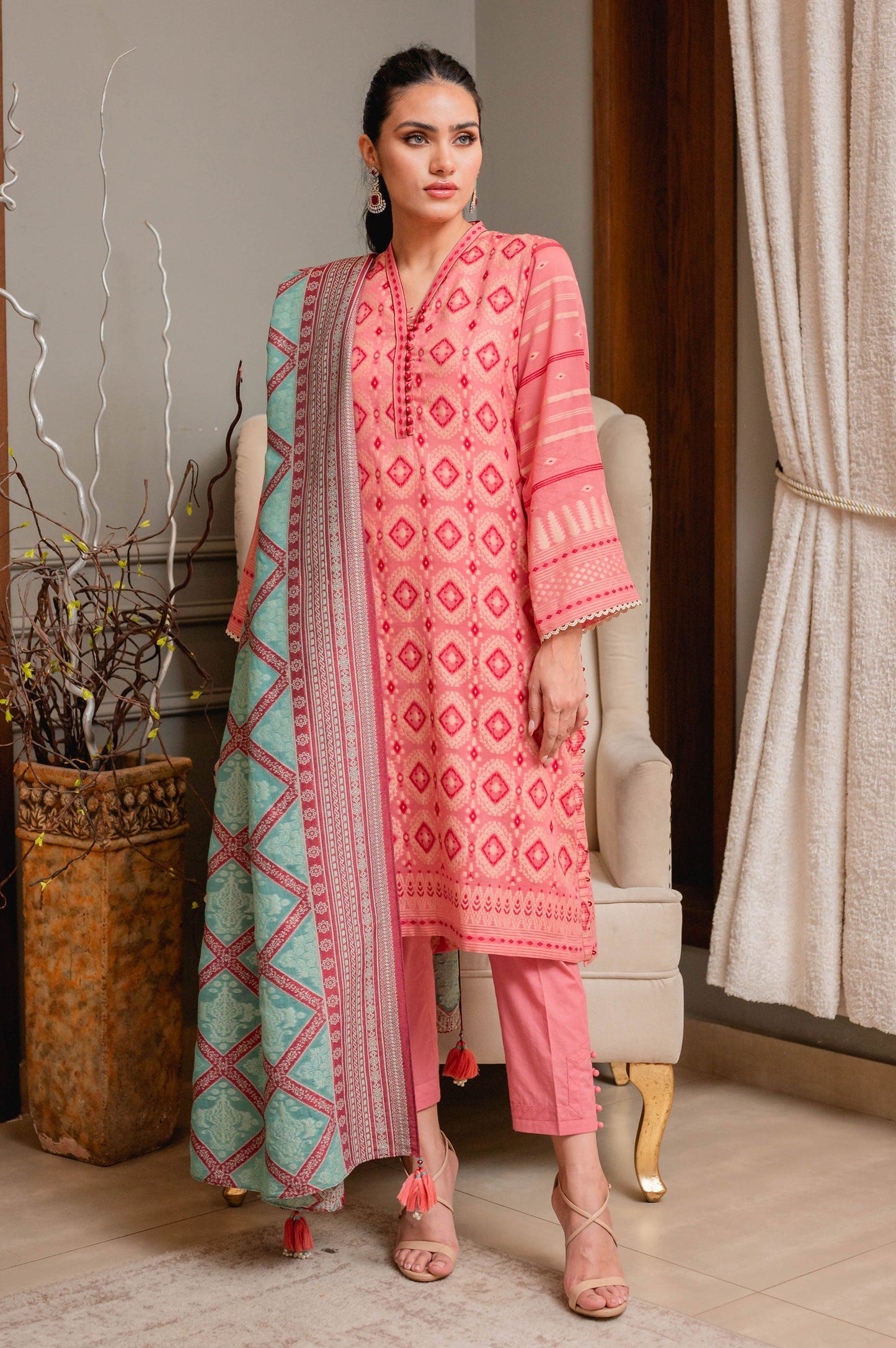 Unstitched 3 Piece Dyed Jacquard Suit