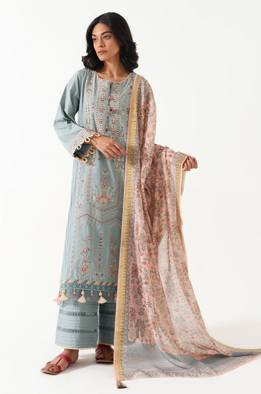 Unstitched 3 Piece Embroidered Doria Lawn Suit
