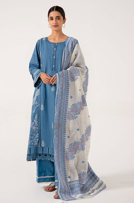 Unstitched 3 Piece Textured Slub with Yarn Dyed Jacquard Suit