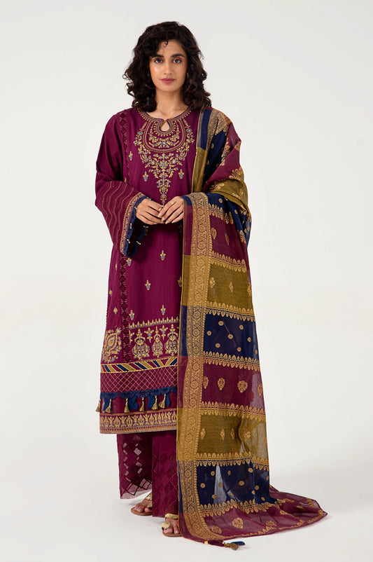 Unstitched 3 Piece Textured Slub with Yarn Dyed Jacquard Suit