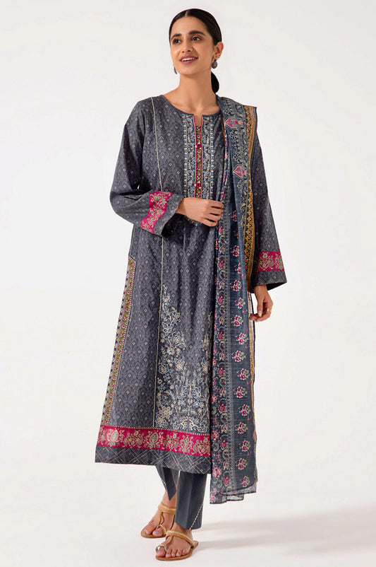Unstitched 3 Piece Embroidered Lawn with Sequins Zari Suit
