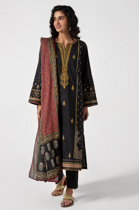Unstitched 3 Piece Embroidered Lawn with Cotton Net Suit