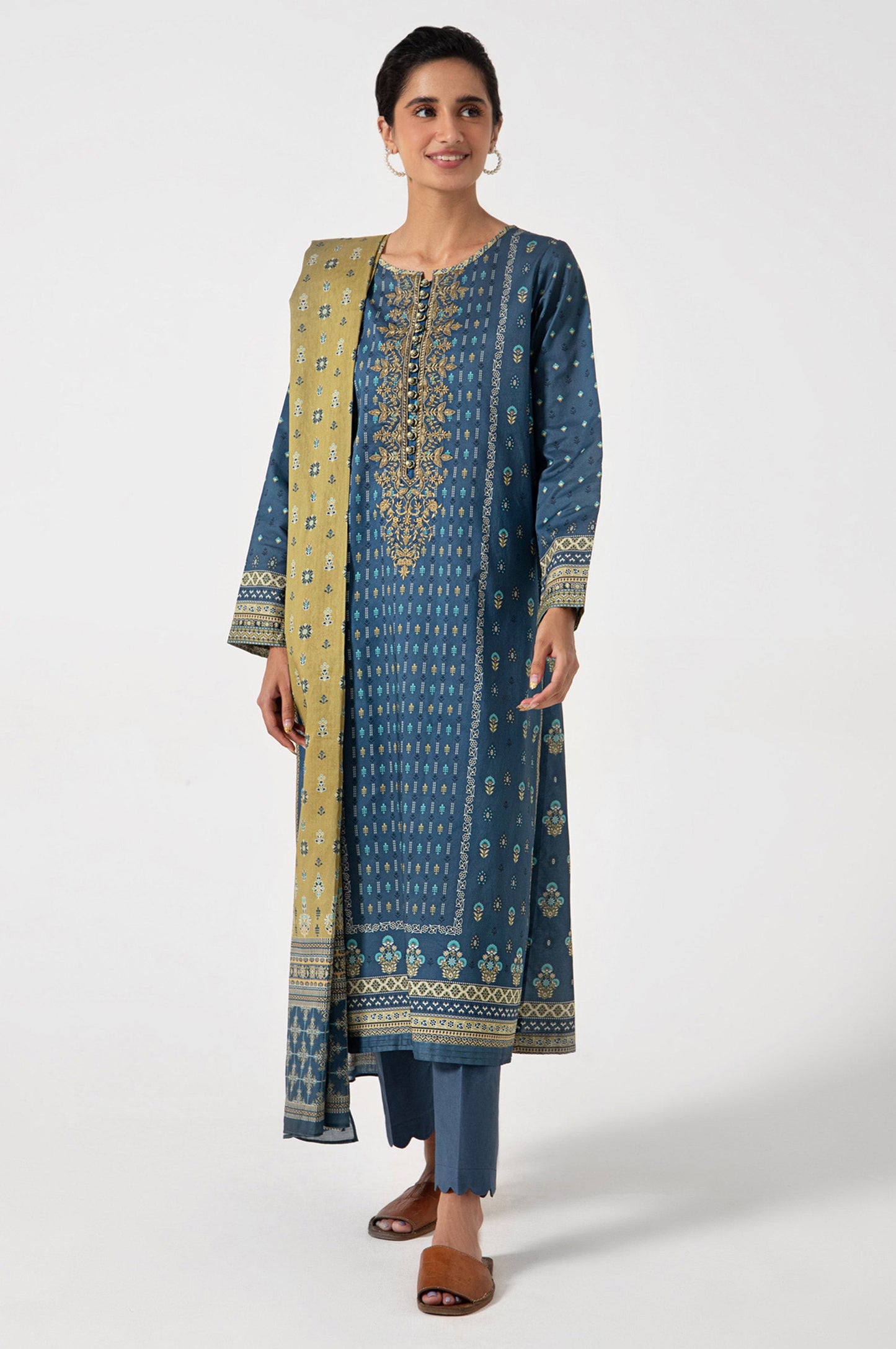 Unstitched 3 Piece Embroidered Slub Lawn Suit