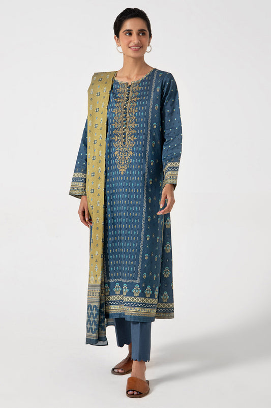 Unstitched 3 Piece Embroidered Slub Lawn Suit