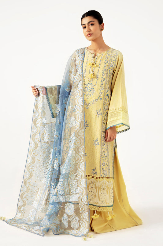 Unstitched 3 Piece Maysuri Jacquard Shirt with Cotton Net Jacqaurd Dupatta