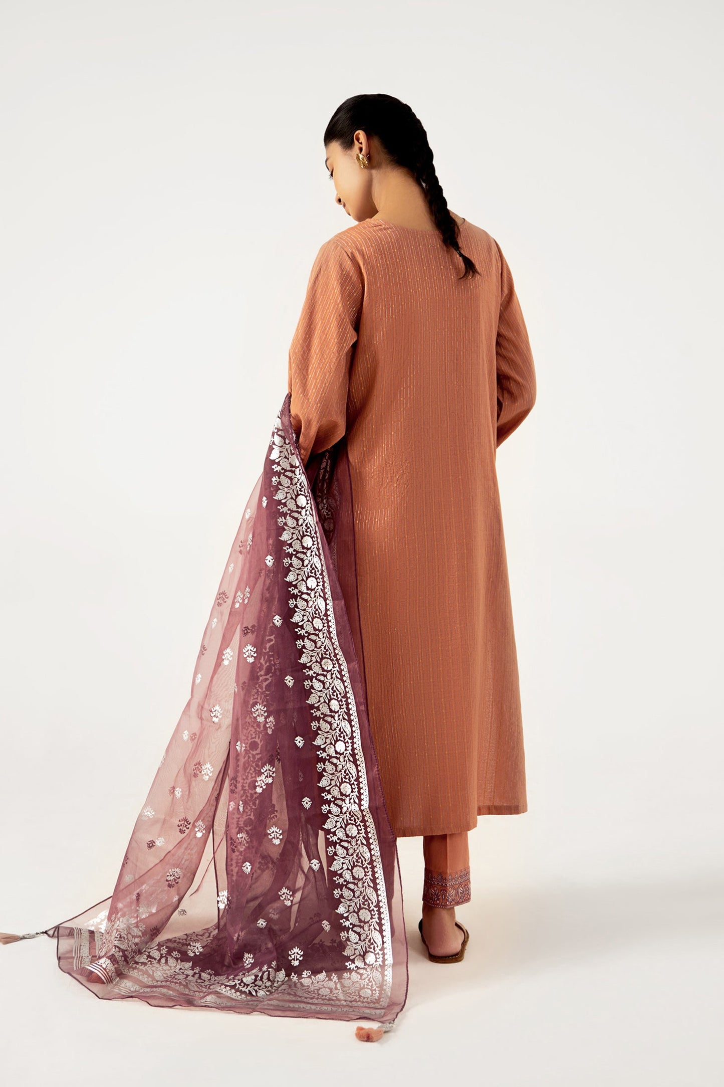 Unstitched 3 Piece Maysuri Jacquard Shirt with Foil Print Organza Dupatta