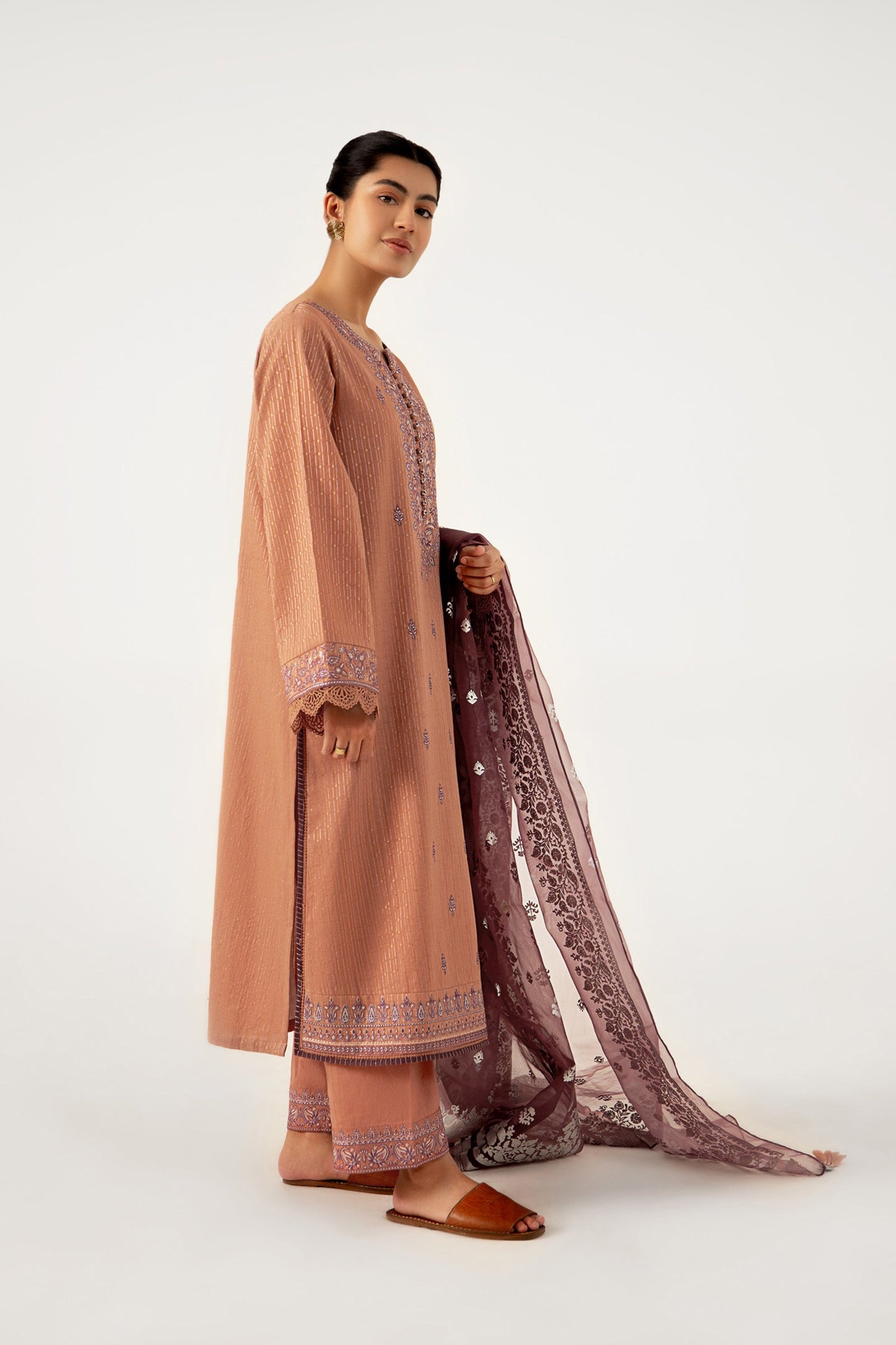 Unstitched 3 Piece Maysuri Jacquard Shirt with Foil Print Organza Dupatta