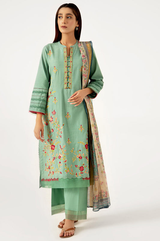 Unstitched 3 Piece Embroidered Doria Lawn with & Slub Zari Suit