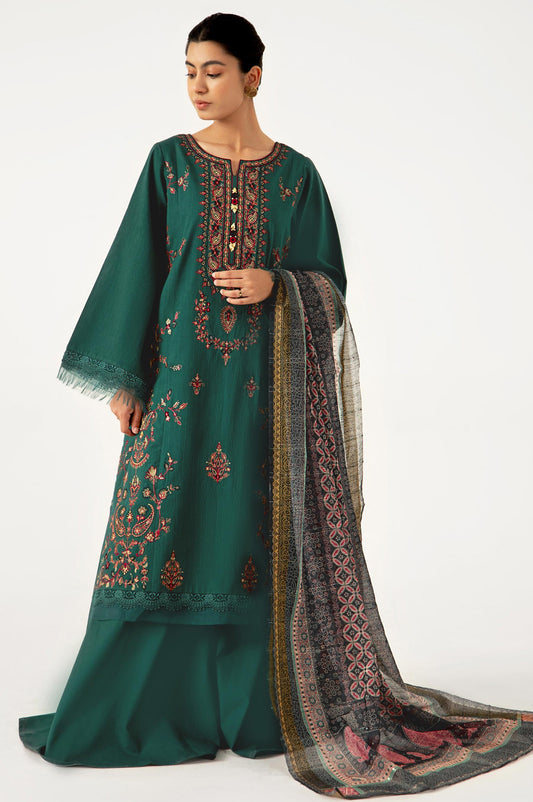 Unstitched 3 Piece Embroidered Doria Lawn Shirt with Sequins Zari Stripes Dupatta