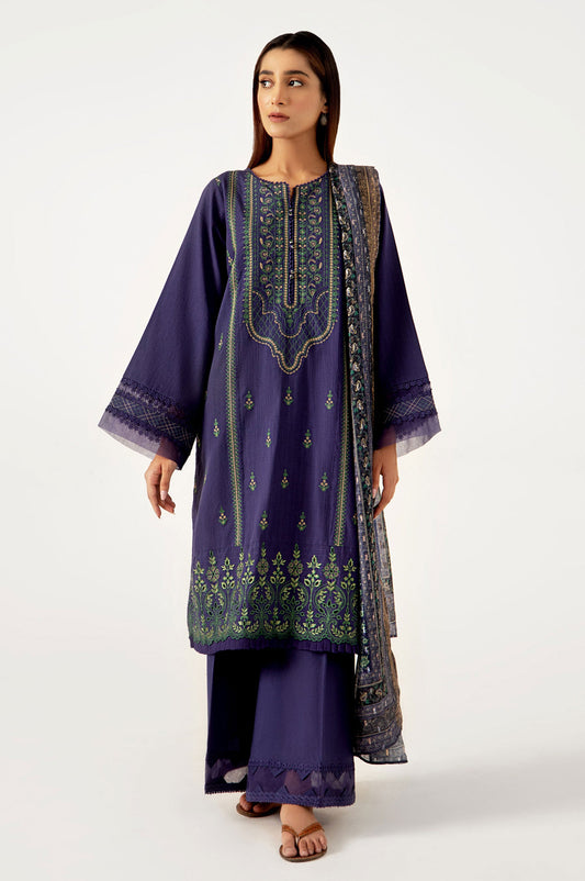 Unstitched 3 Piece Embroidered Doria Lawn Shirt with & Zari Jacquard Dupatta