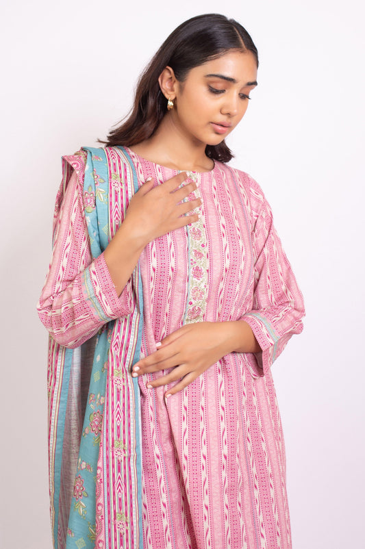 Unstitched 3 Piece Printed Khaddar Suit
