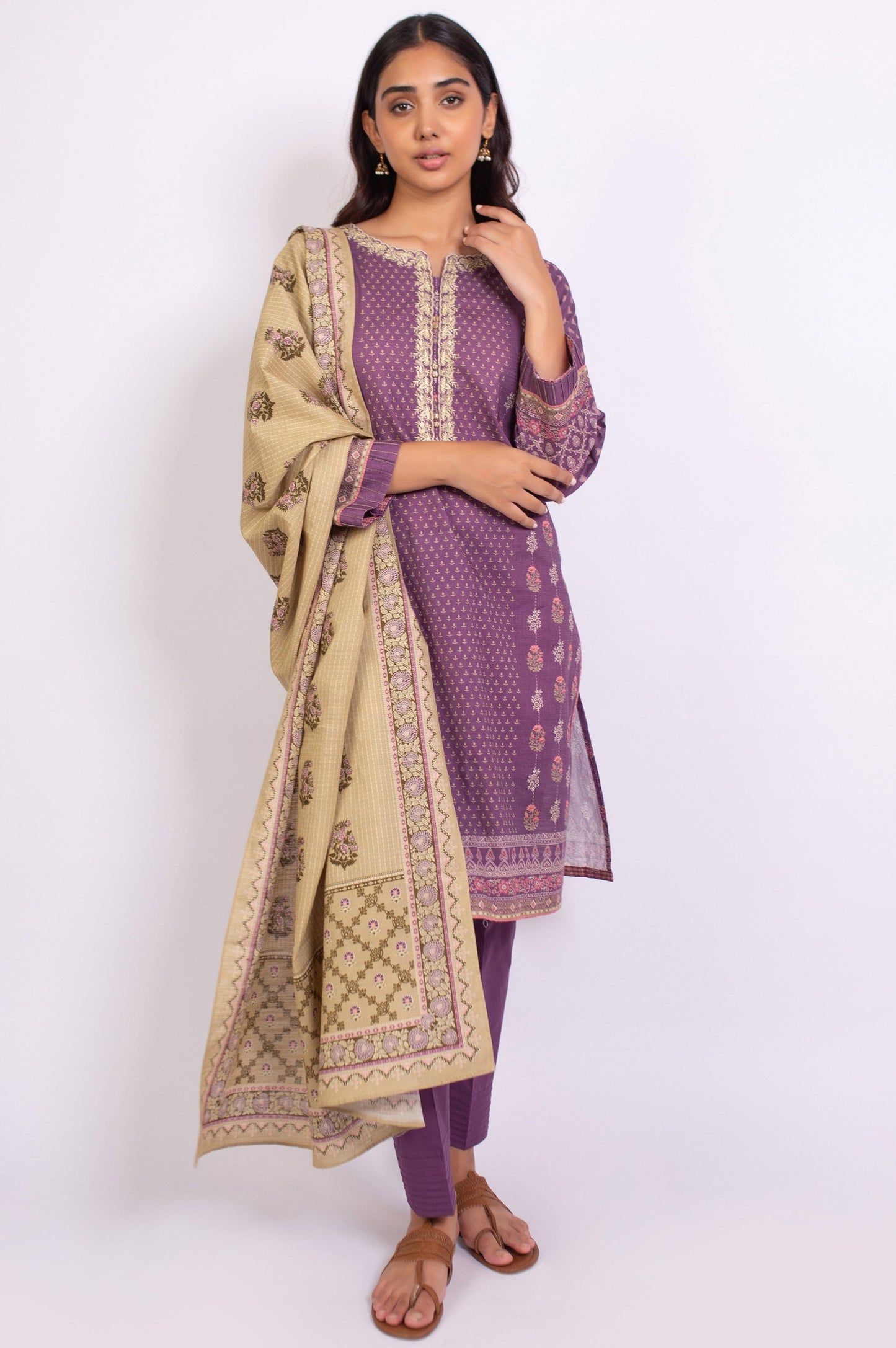 Stitched 3 Piece Embroidered Khaddar Suit