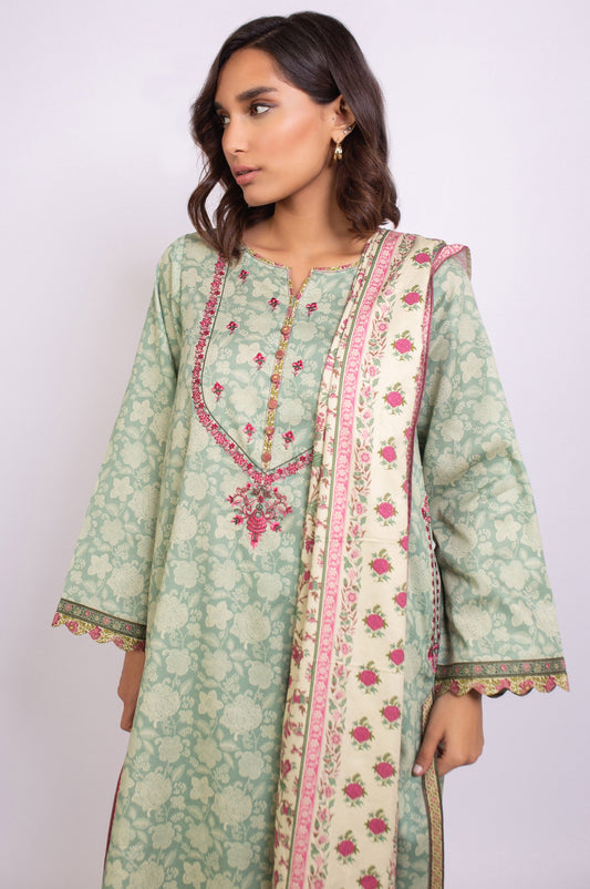 Unstitched 3 Piece Embroidered Cottel Suit