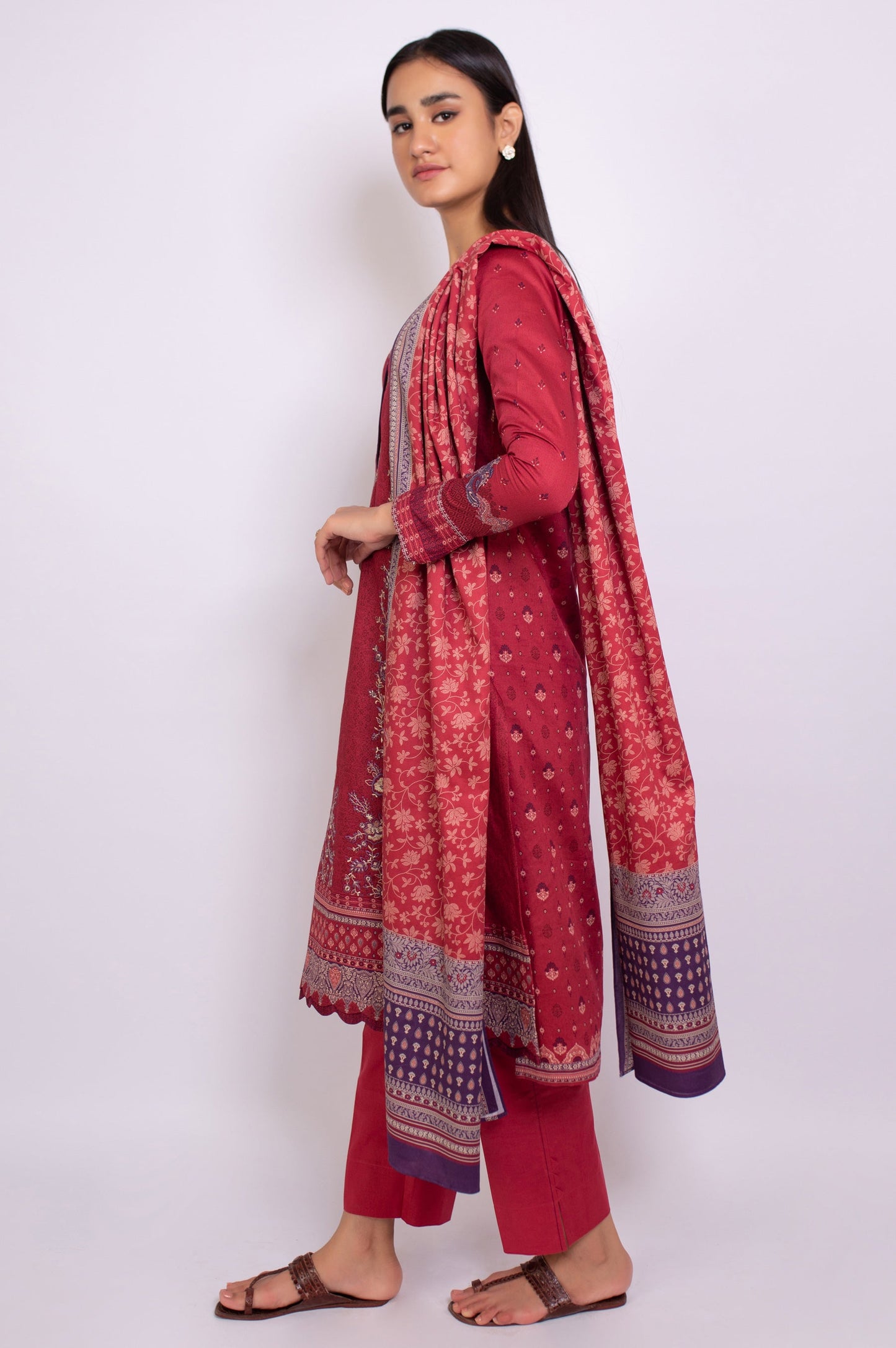 Stitched 3 Piece Embroidered Cottel Suit