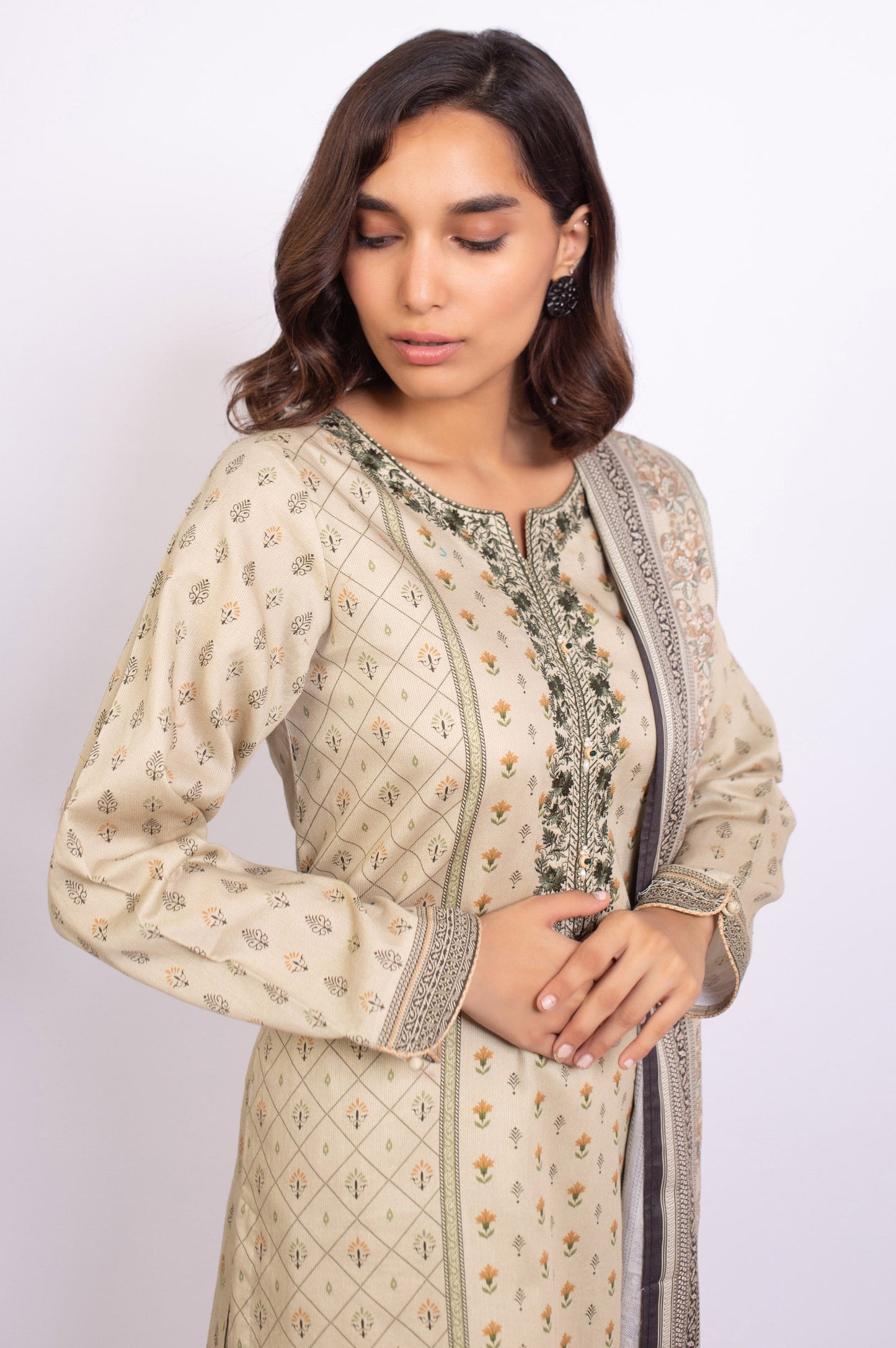 Unstitched 3 Piece Embroidered Cottel Suit