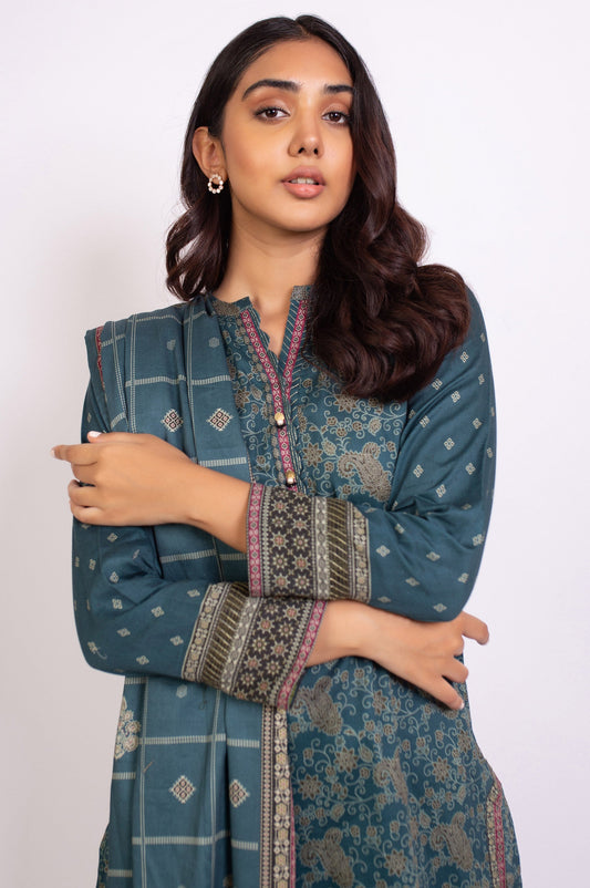 Unstitched 3 Piece Printed Cottel Suit