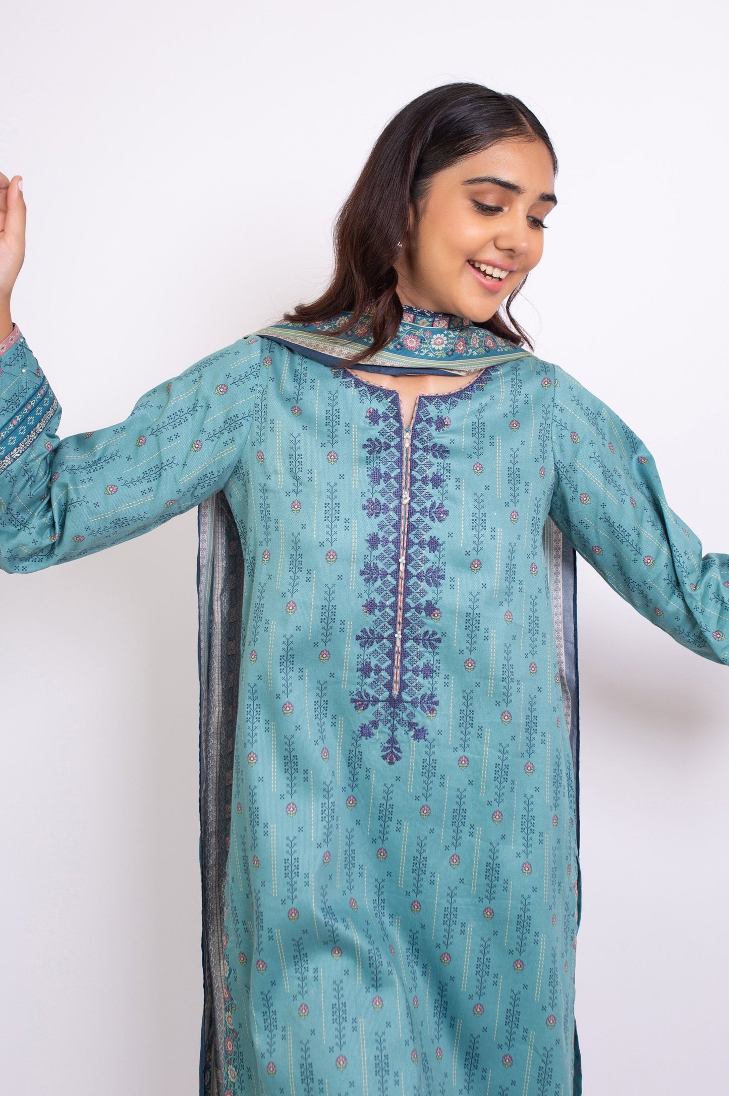 Unstitched 3 Piece Embroidered Cottel Suit