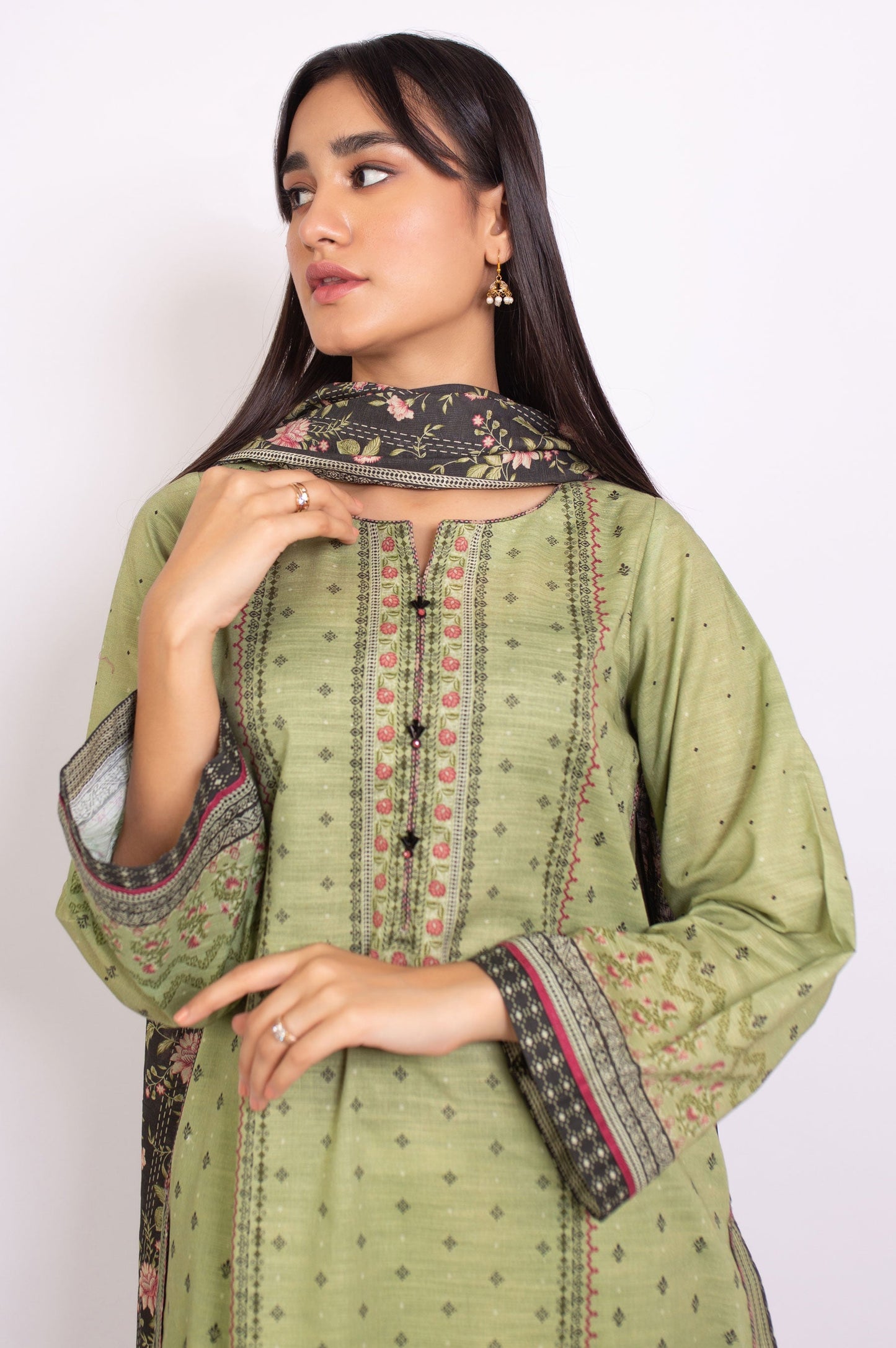 Unstitched 3 Piece Printed Cottel Suit