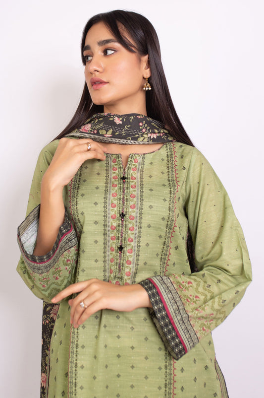 Unstitched 3 Piece Printed Cottel Suit
