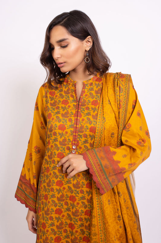 Unstitched 3 Piece Printed Cottel Suit