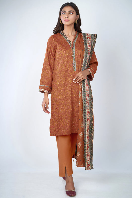 Unstitched 3 Piece Printed Cottel Suit
