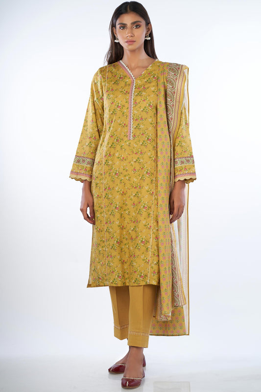 Unstitched 3 Piece Printed Cottel Suit