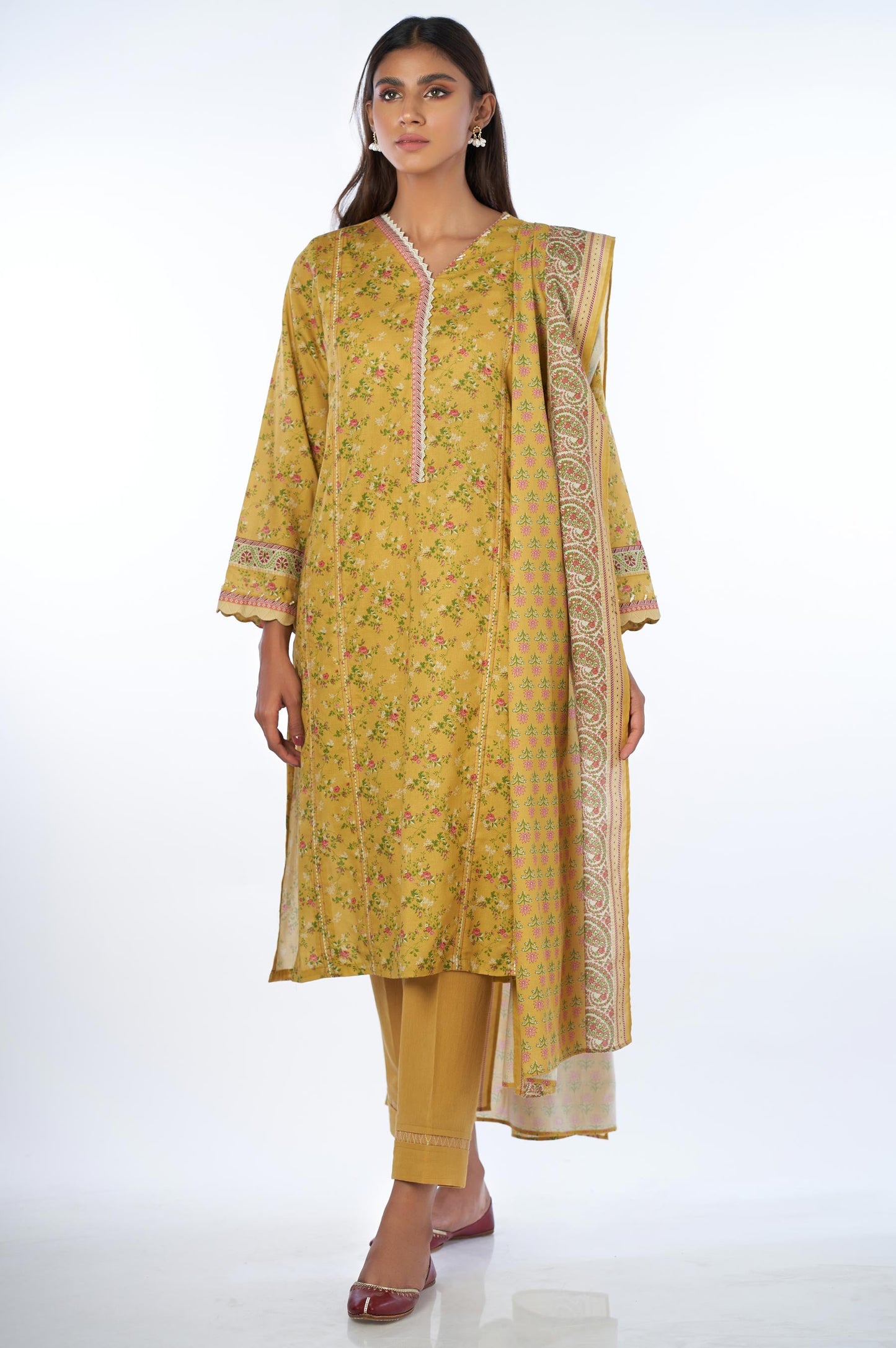 Unstitched 3 Piece Printed Cottel Suit