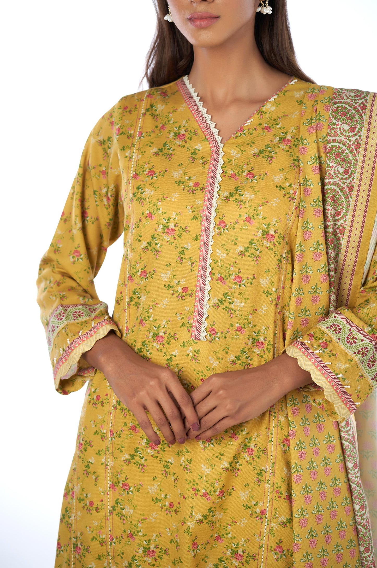 Unstitched 3 Piece Printed Cottel Suit