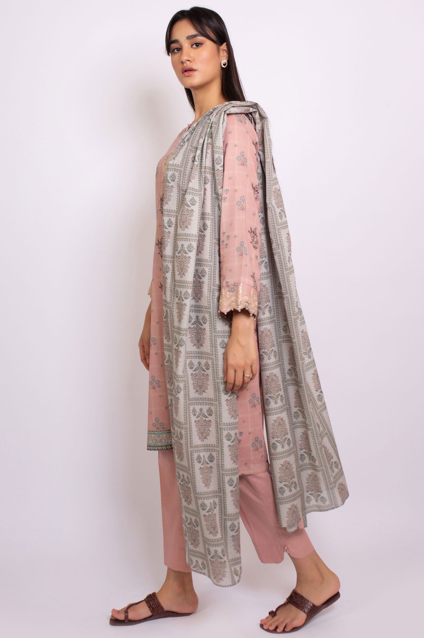 Stitched 3 Piece Embroidered Karandi Suit