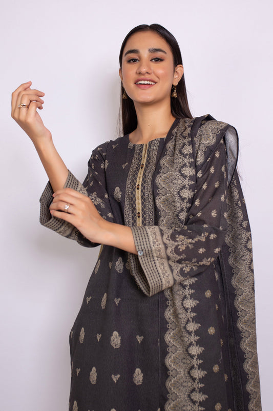 Unstitched 3 Piece Printed Karandi Suit
