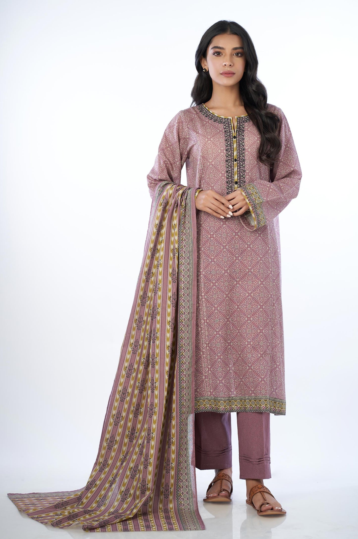 Stitched 3 Piece Embroidered Karandi Suit