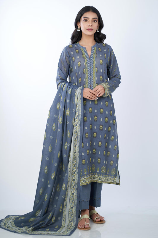 Unstitched 3 Piece Printed Karandi Suit