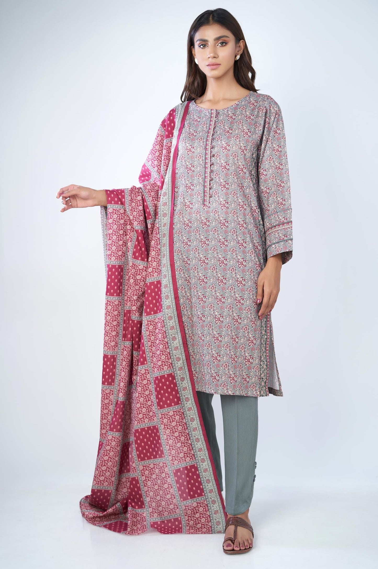 Unstitched 3 Piece Printed Karandi Suit
