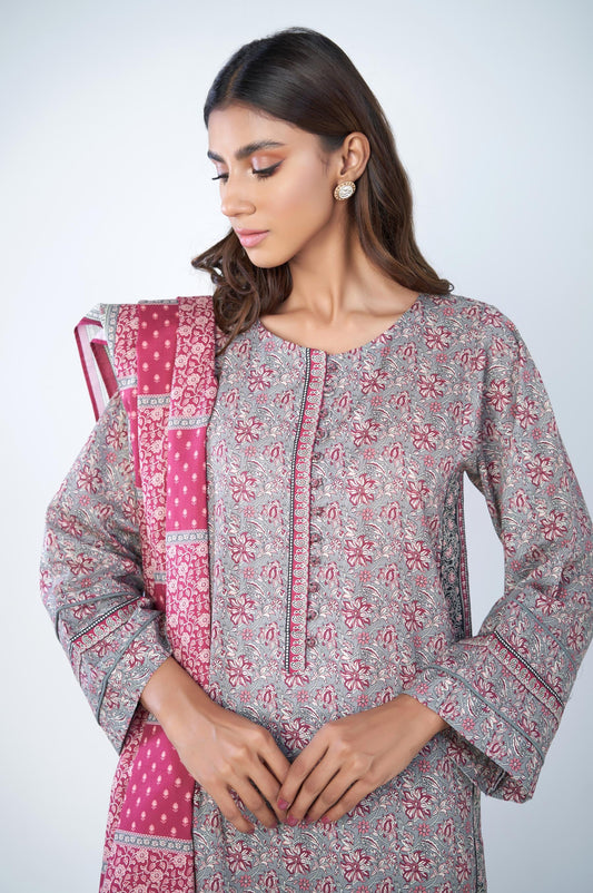 Unstitched 3 Piece Printed Karandi Suit