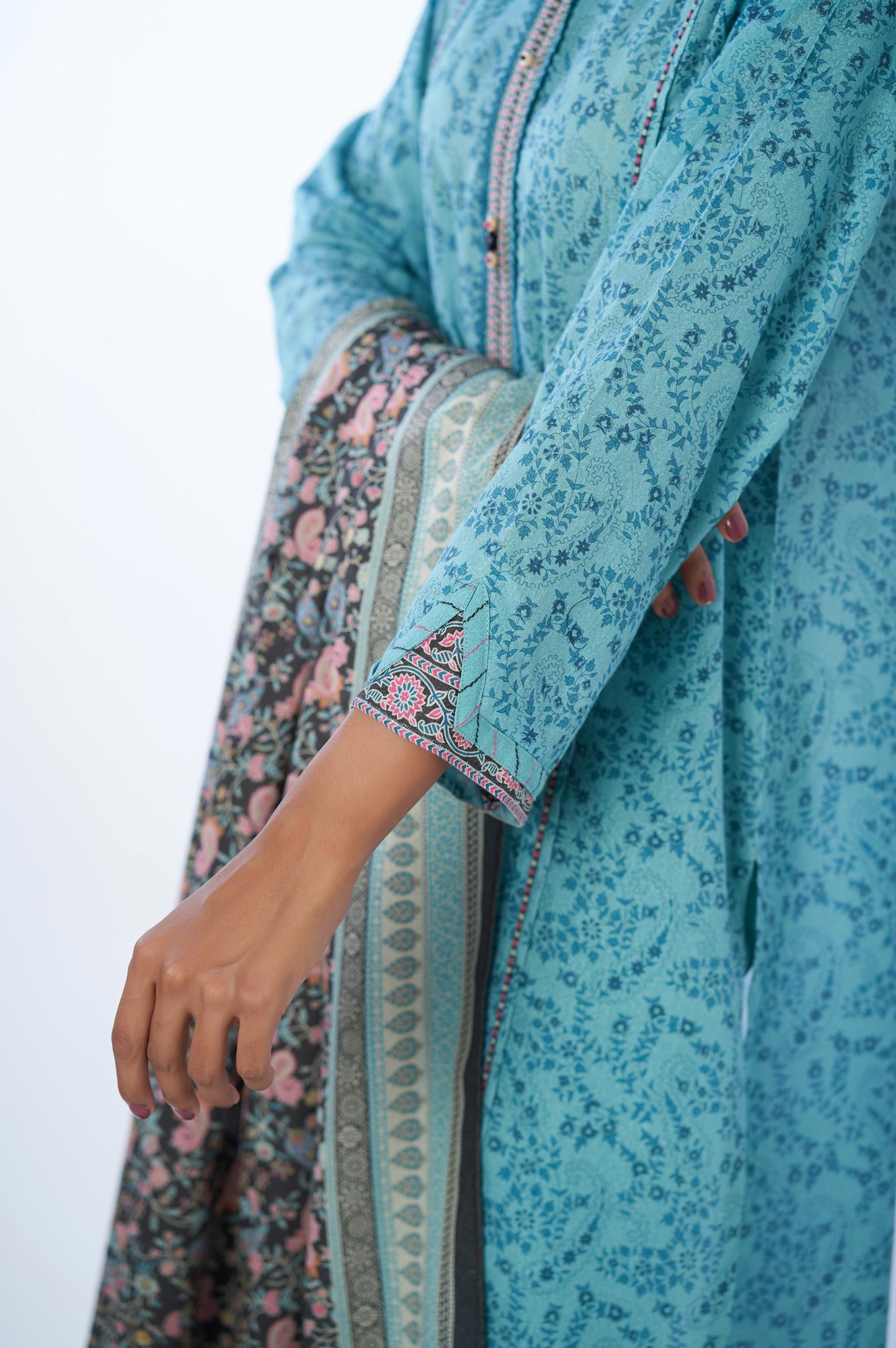 Unstitched 3 Piece Printed Karandi Suit