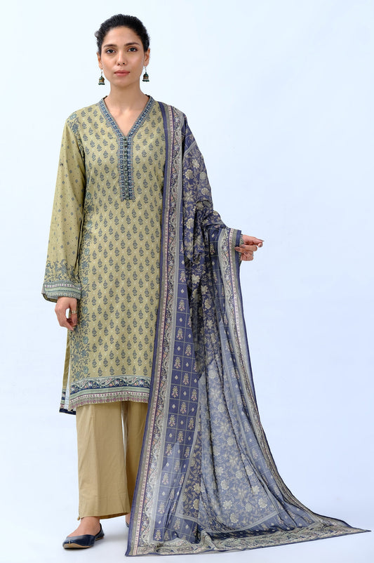 Unstitched 3 Piece Printed Linen Viscose Suit