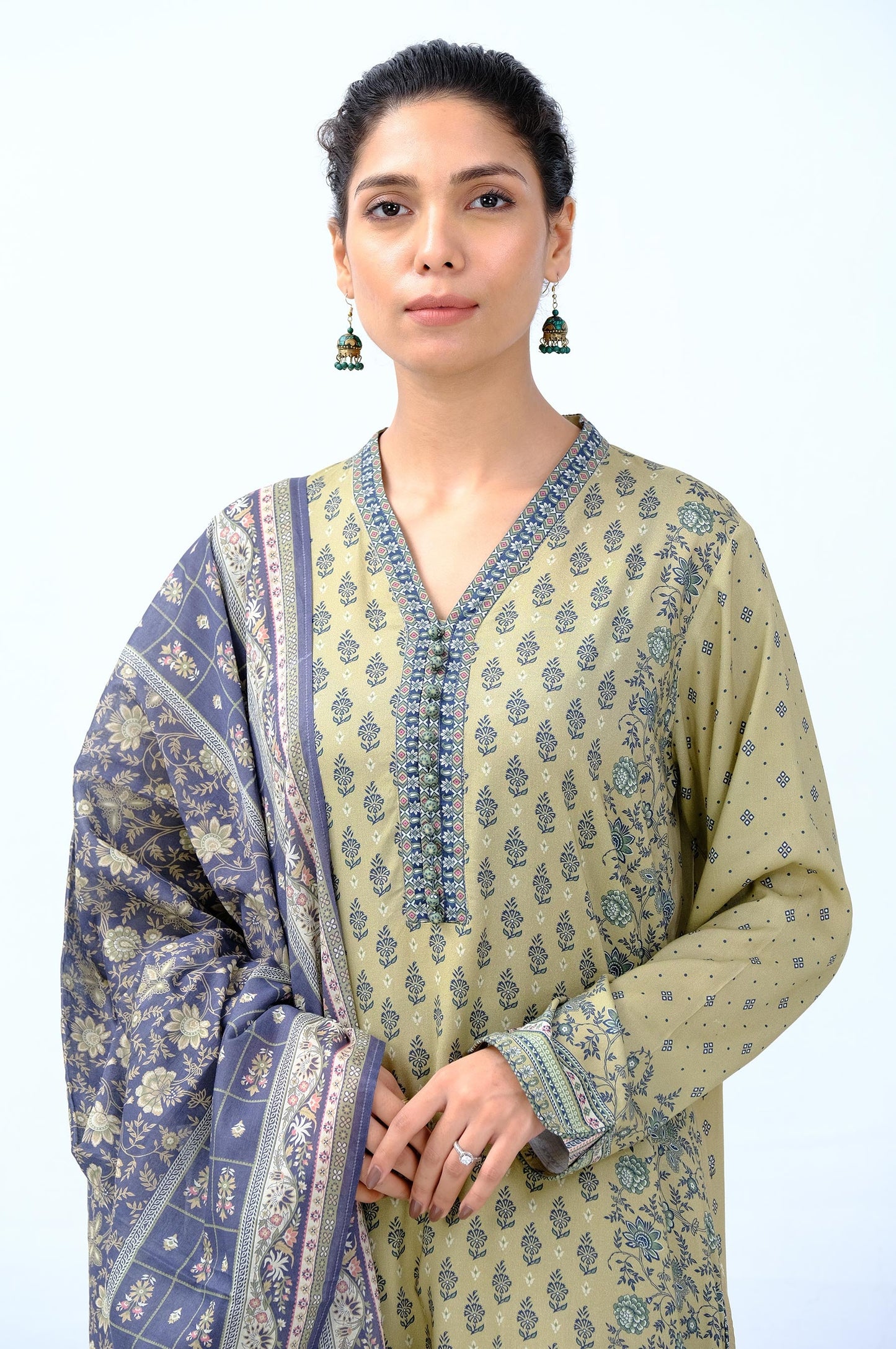 Unstitched 3 Piece Printed Linen Viscose Suit