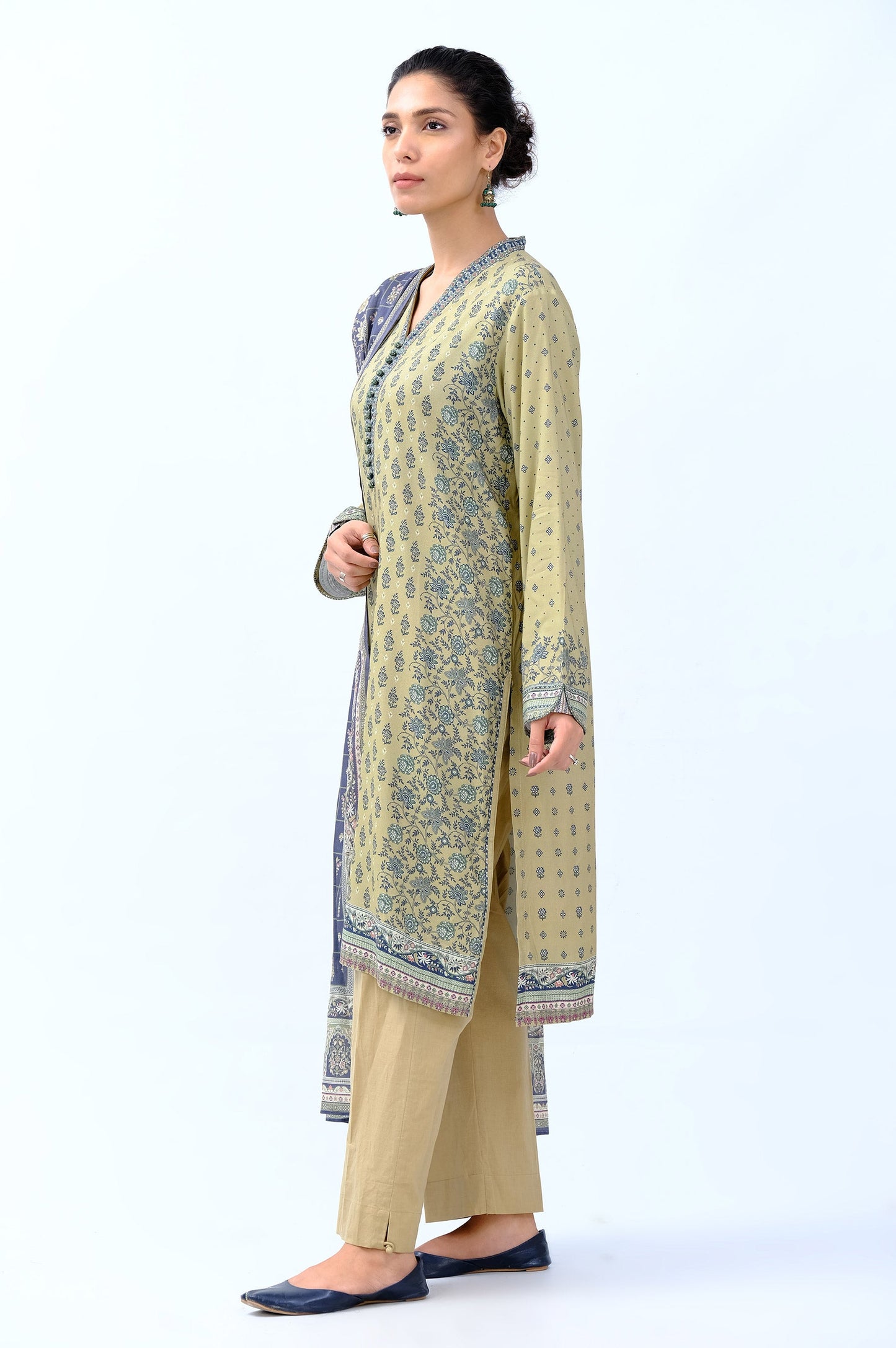 Unstitched 3 Piece Printed Linen Viscose Suit