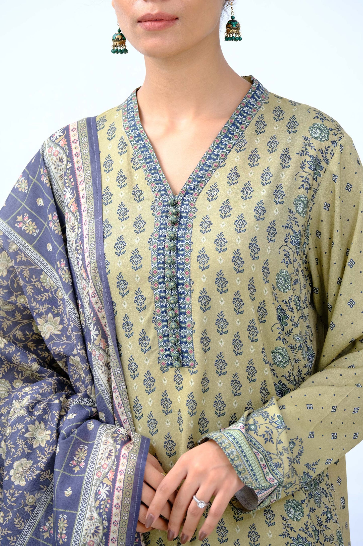 Unstitched 3 Piece Printed Linen Viscose Suit